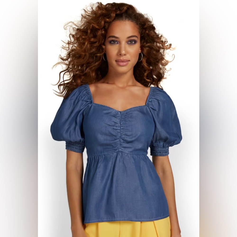 Denim Puff-Sleeve Top